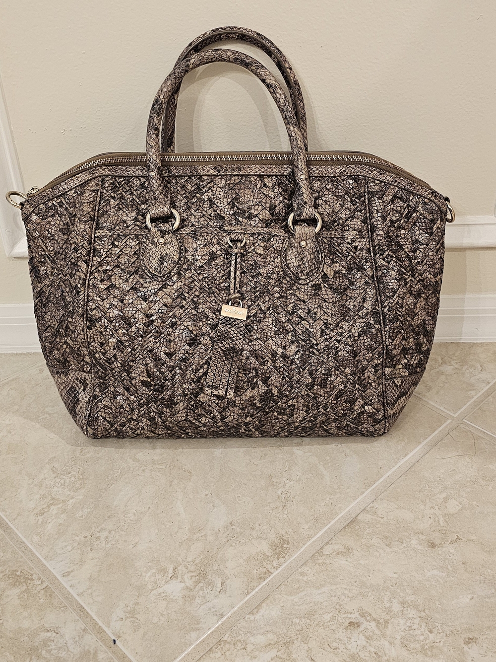 Cole Haan Textured Satchel Brown & Black